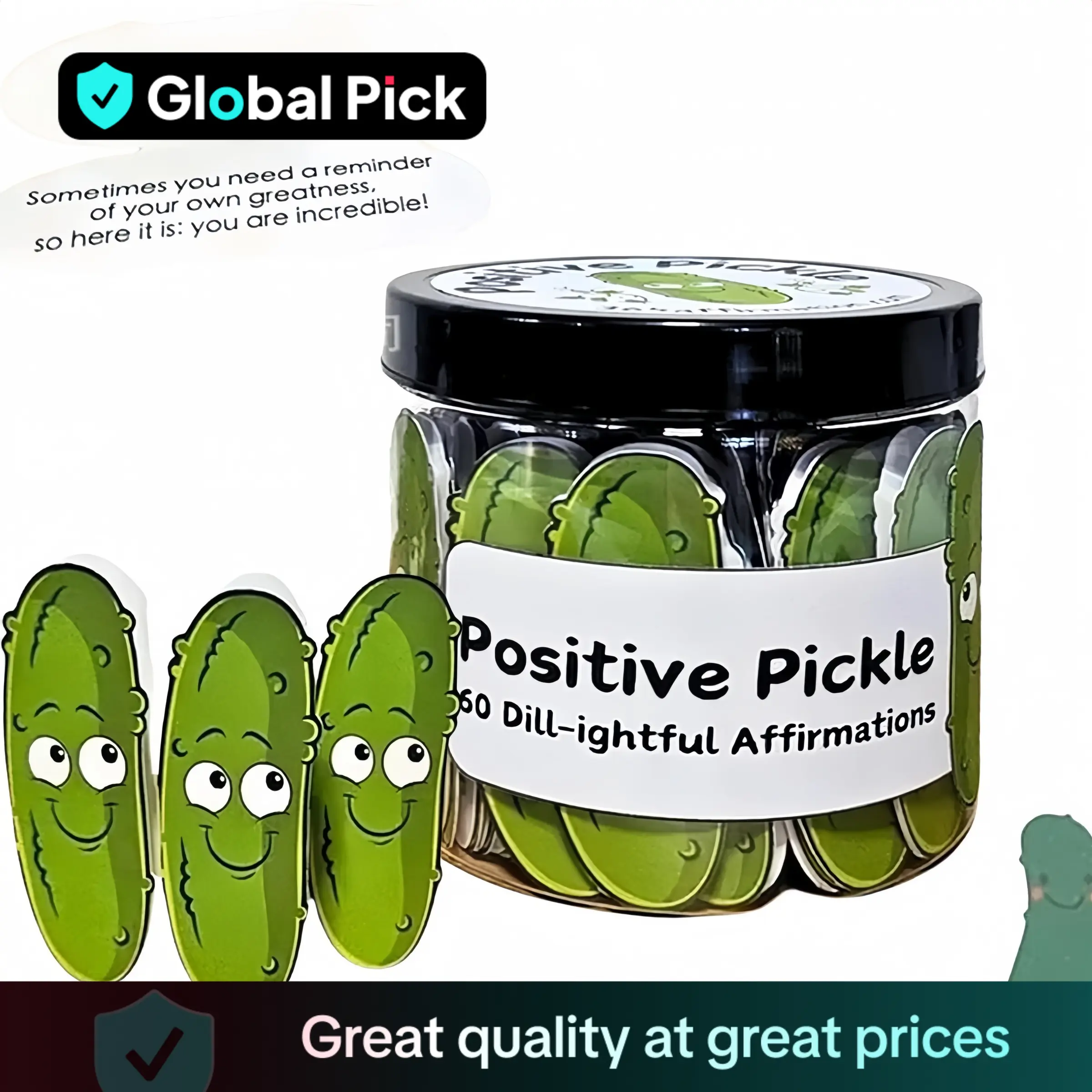 Positive Pickle Sentiment Card, 1 Count Cute Pickle Jar with Positive Emotions Card, Emotional Affirmation Card, Gift for Yourself, Gift for Friend