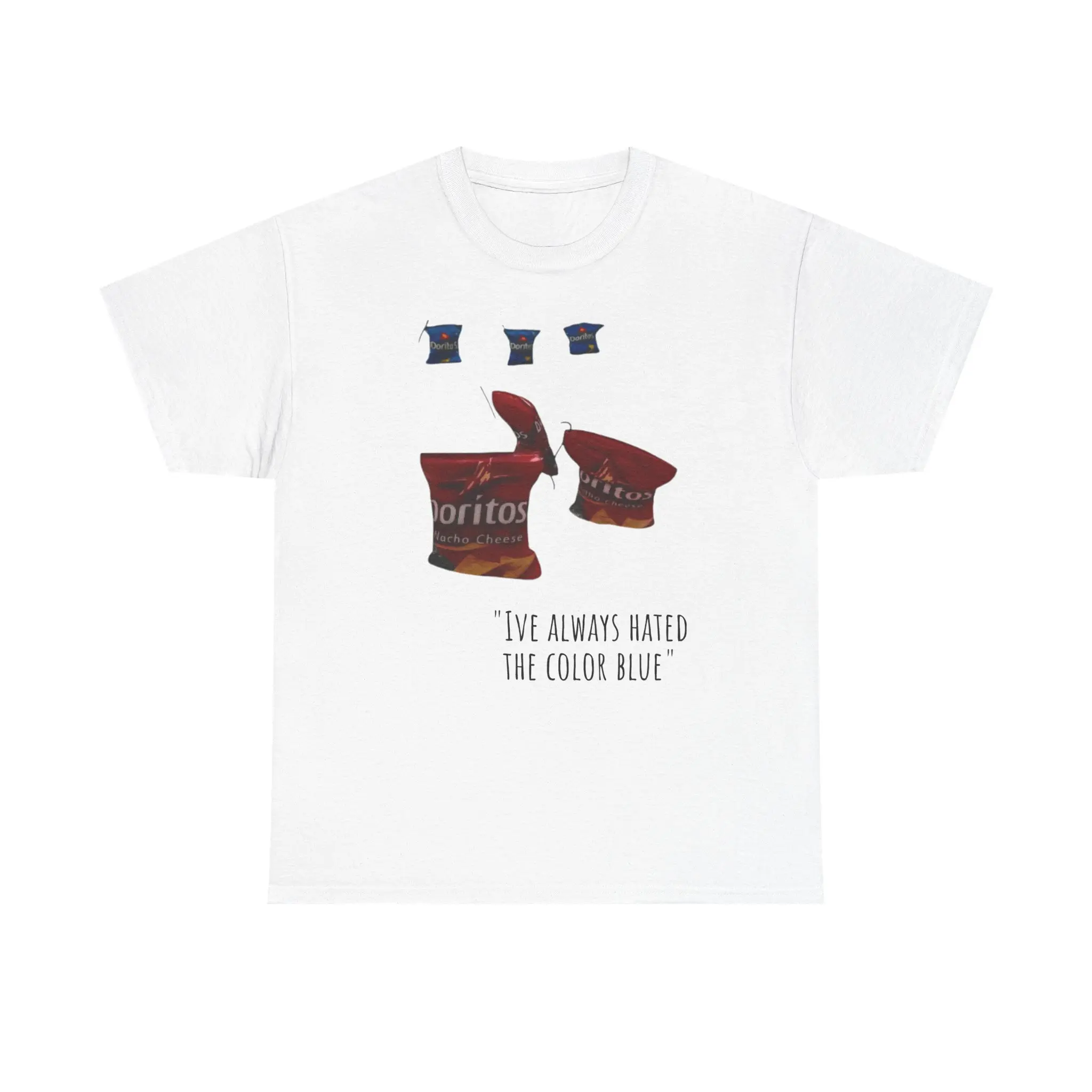 "I've Always Hated The Color Blue" Doritos Parody T-Shirt - Funny Snack Meme Graphic Tee, 100% Cotton Casual Top for Men Women