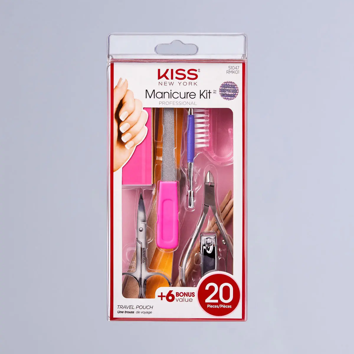 Kiss Professional Manicure Nail Kit | Starter Kit, 20 Pieces, Includes Travel Pouch