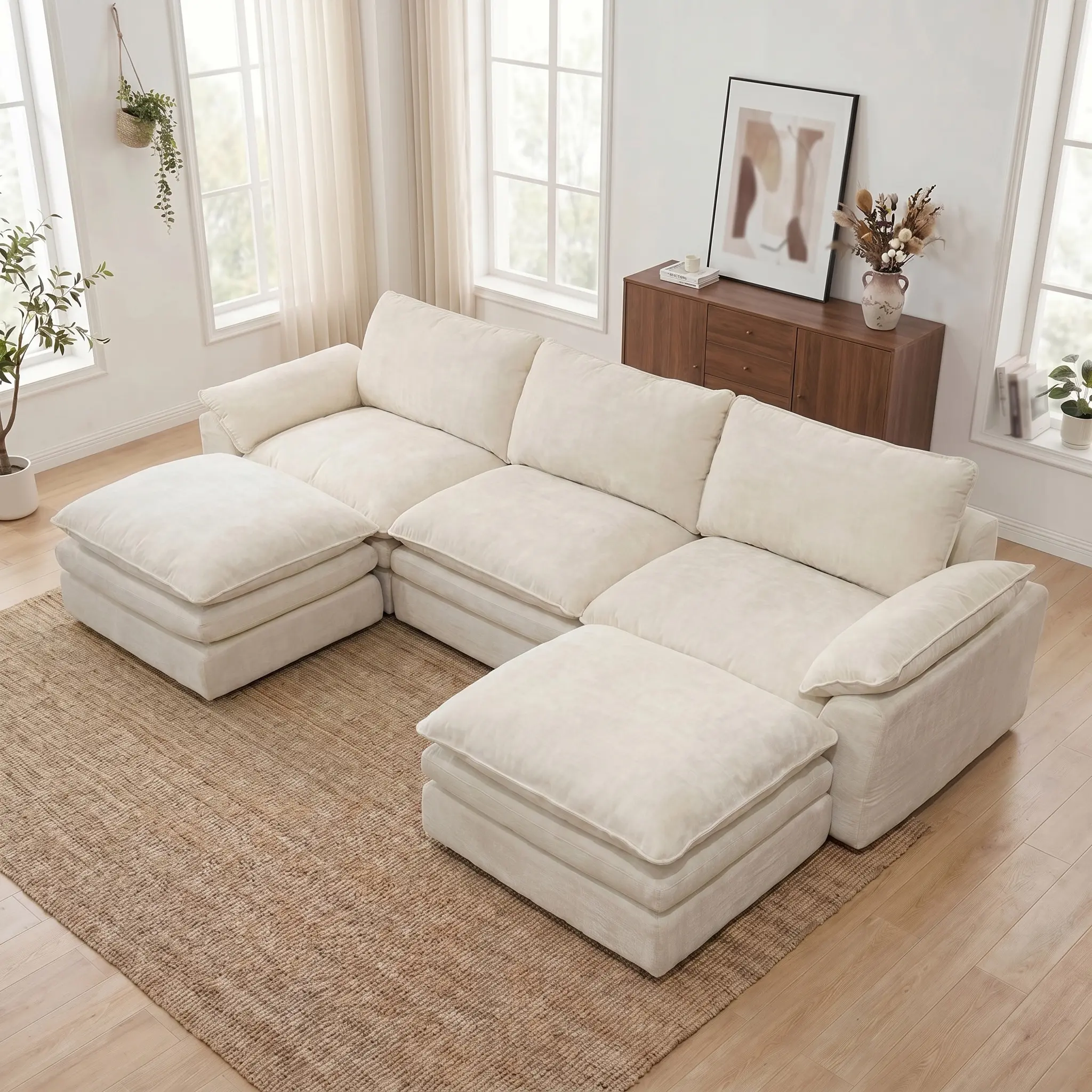 118" Oversized Modular Sectional Sofa with Movable Ottoman,Convertible L Shaped Couch for Living Room and Office