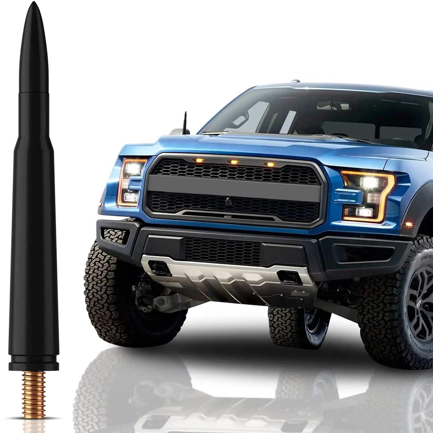 4.25in Bullet Truck Antenna for Ford F150 (2009-2026) - Truck Accessories, Coating Material, Heat & Freeze Resistant, High-Quality, All-Season Durable Black 30 Caliber Design, Easy to Set, No Loud Wind Noise, FM/AM Radio Compatible Accessory