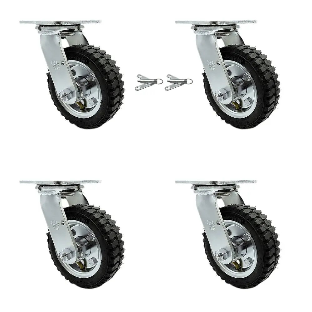 Service Caster SCC-100S150-PNB-BSL-2-S-2 6 in. Lockable Swivel Pneumatic Rubber Wheel Casters, Black - Set of 4, Lockable Wheels, Swivel Wheels