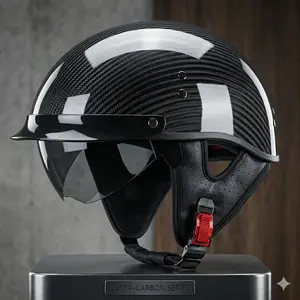 Quickool Moto DOT Carbon Fiber Beanie Helmet 3K 12K Options Low Profile Matte Gloss Black Retro Open Face Cruiser Scooter