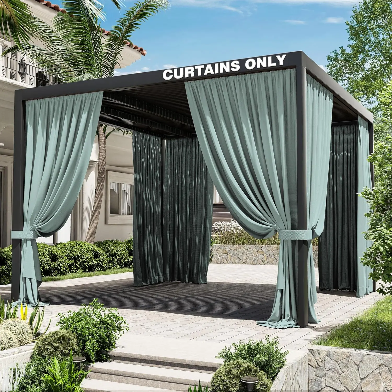 12'*12' Gazebo Privacy Sidewall Curtains - Wrinkle Resistant, Sun Protection, 4-Panel, Double-Sided Zippers, Waterproof for Gardens & Backyards (Curtain & Blind Accessory Only), 4 Curtain Panels