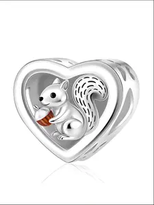 Cute Heart-Shaped Squirrel Charm, Copper Plated Silver Color, Engraved English Text, Perfect Gift for Friends, All Seasons Accessory, Heart Charm Decor