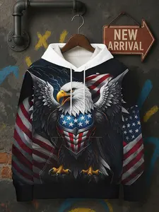 Men's Patriotic American Flag Eagle Hoodie - 3D Digitally Printed Street Hoodie with Drawstring and Front Pocket, Casual Pullover Hoodies, Fall/Winter Fit, Strong Gifts for Brothers/Friends, Eagle Hoodie, Fall/Winter Clothing, Durable Fabrics