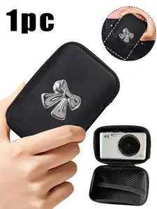 Portable Mini Storage Bag with Y2K Silver Bow Decor, Waterproof Eva Hard Shell Camera Case, Shockproof Box for Digital Cameras and Accessories, Photography Camera Accessories