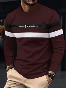 Men's Long Sleeve Casual Sporty Round Neck Top, Soft Comfortable Knit Fabric, Spring & Fall Outdoor Wear