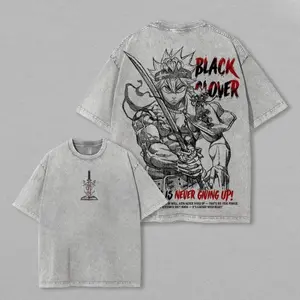 Asta Black Clover Vintage Retro 90s T-Shirt Washed Oversized Heavyweight Cotton Anime Tee, Unisex Manga Streetwear Gift for Anime Fan & Otaku Lover Black Clover Anime Merchandise