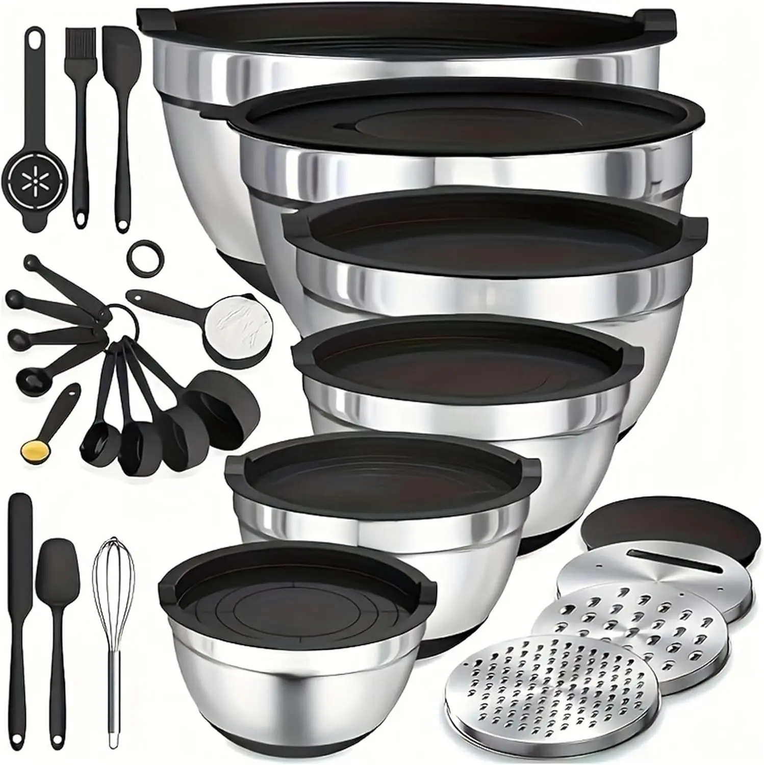 Nifogo 23 PCS Stainless Steel Kitchen Mixing Bowls Set with Lids, Graters, Whisk & Lock Design for Baking Cooking