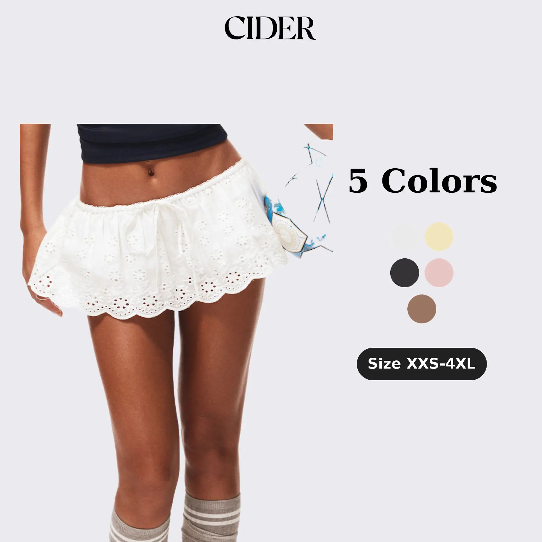 Cider Cotton Low-Rise Broderie Anglaise Bubble Hem Micro Skort for Women,sohochic