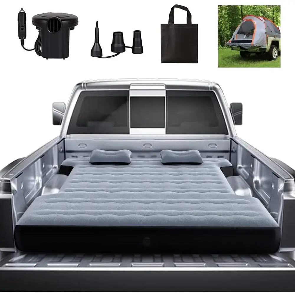 Camping Pickup Truck Bed Air Mattress Thicken Sleeping Pad for 5.5-5.8Ft Full-Size Short Truck Beds Outdoor Camping Car Travel(Grey), Full Size Bed, Mattress Full Size