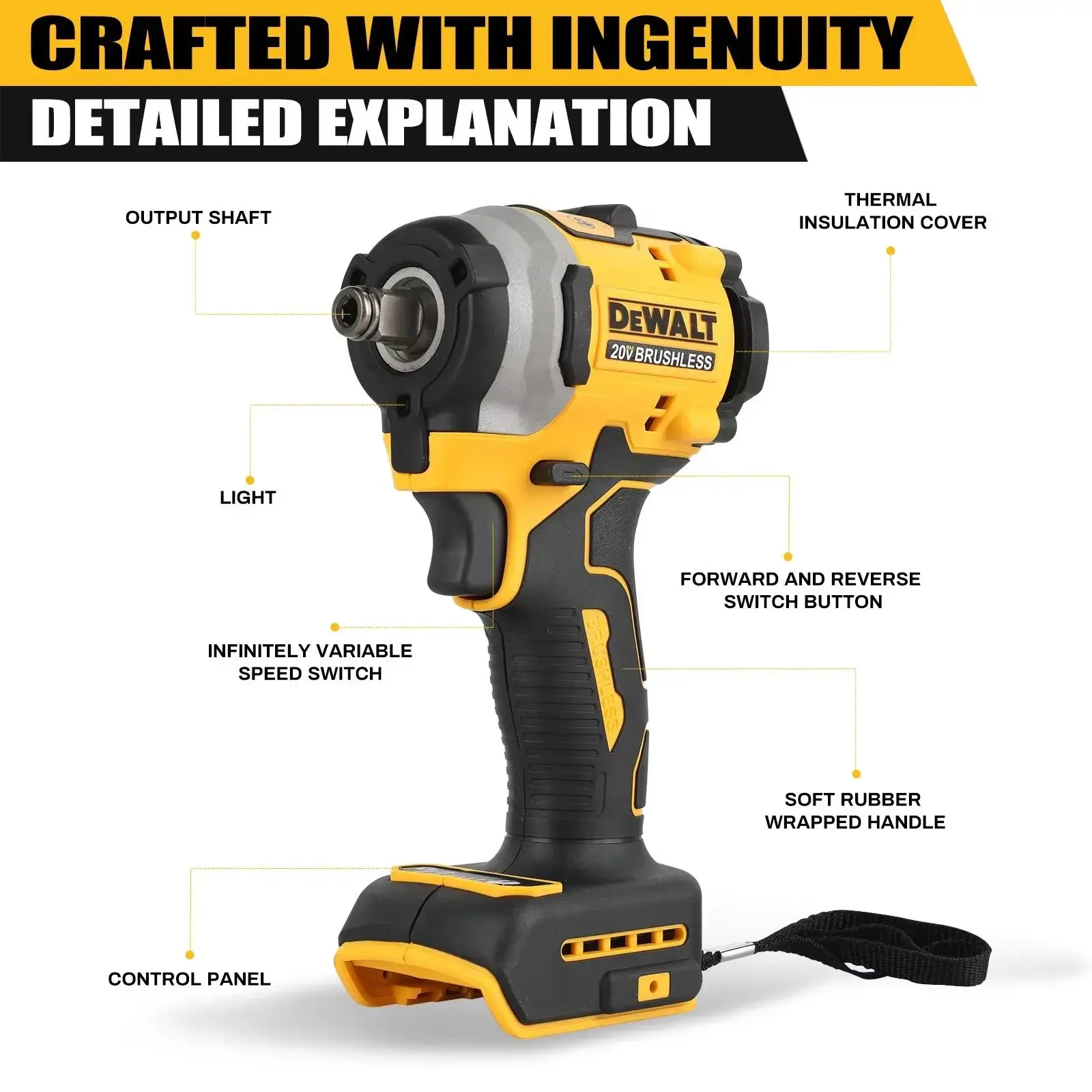 DEWALT DCF922 ATOMIC Compact Impact Wrench Kit, 20V MAX XR 1/2-Inch Detent Pin Anvil Brushless Tool, 406 Nm (300 ft-lbs) High Torque, 4-Speed Precision Mode with LED Light, Includes 6.0Ah Lithium Battery & Charger for Wheel Lug Removal