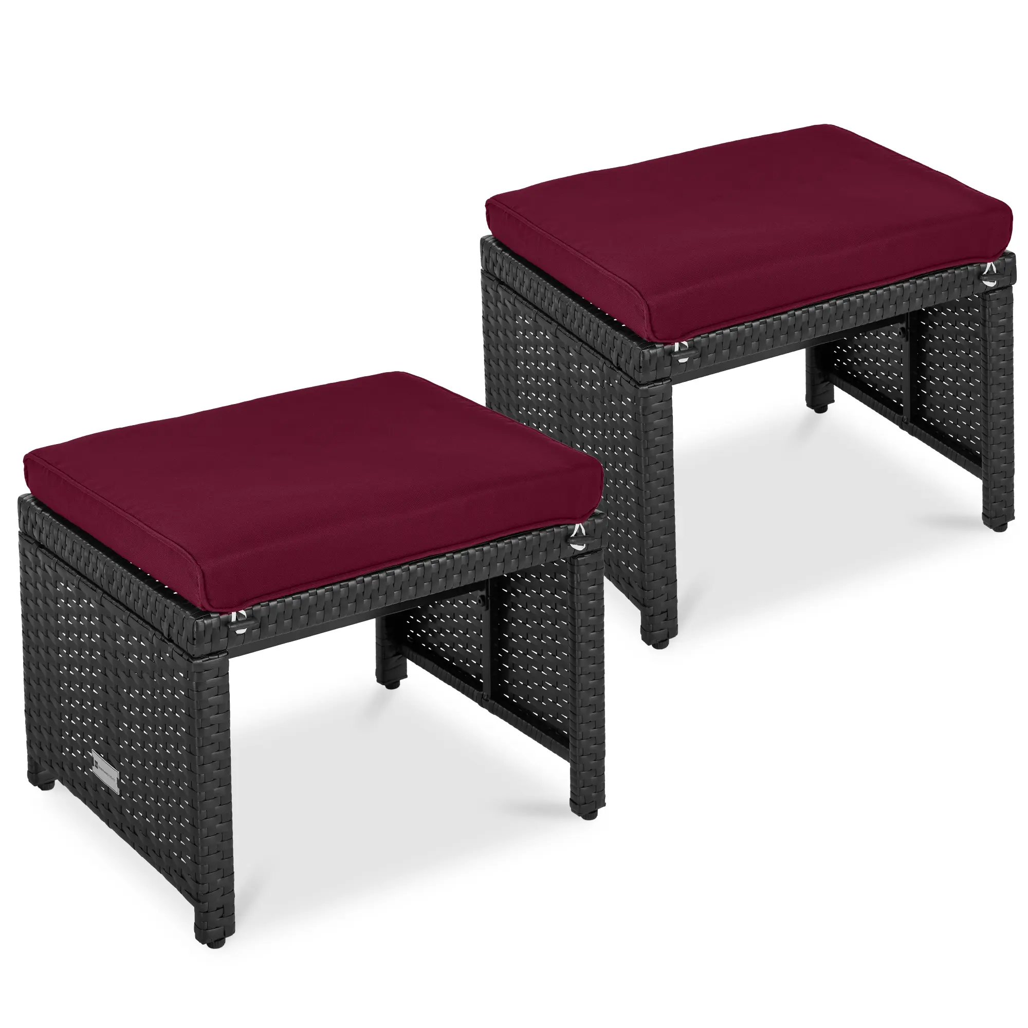 Best Choice Products Set of 2 Multipurpose Patio Wicker Ottomans w/ Removable Cushions