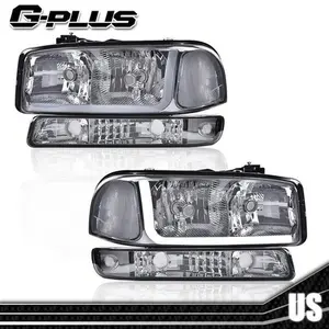 4pcs Fit For 99-07 GMC Sierra/Yukon LED DRL Smoke Chrome Headlights+Bumper Lamps New