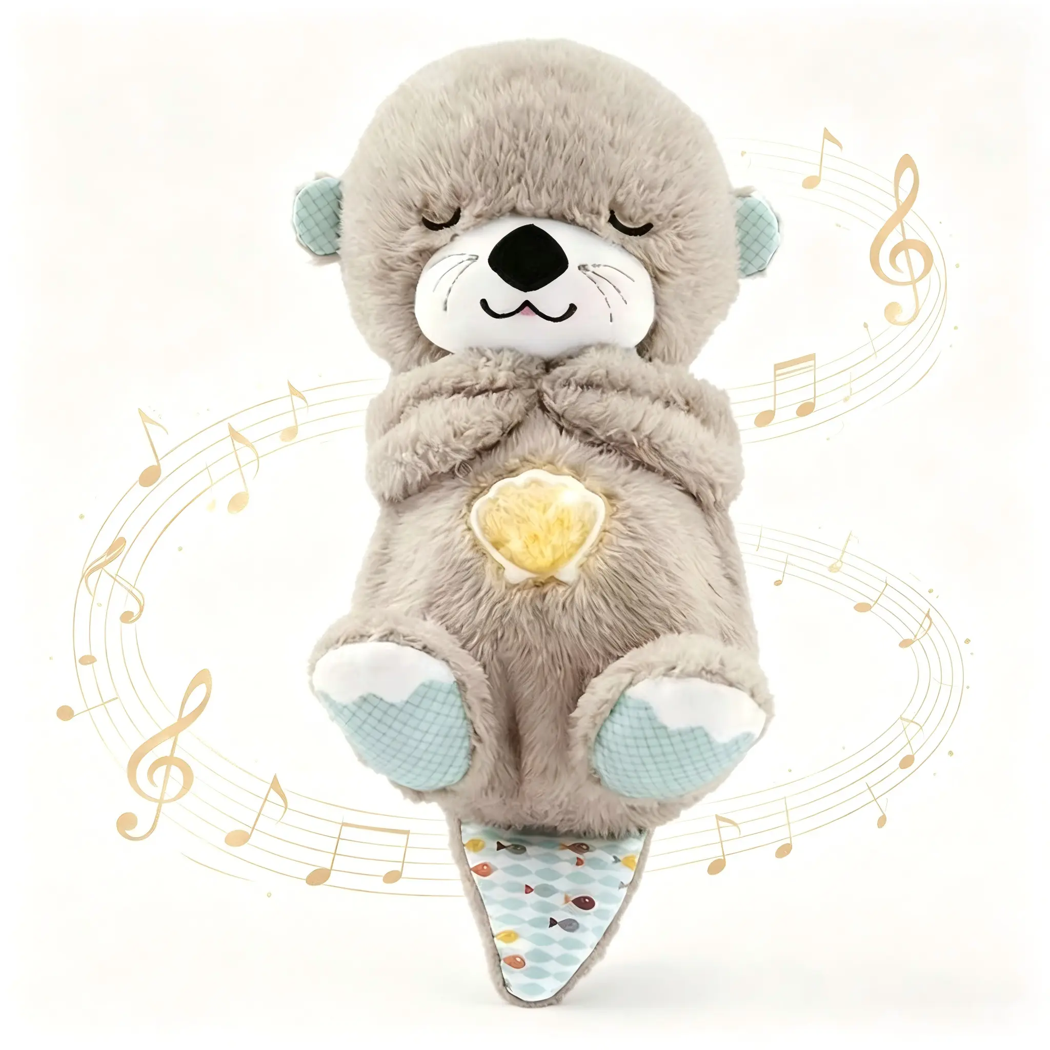 Breathing Otter Stuffed Toy Sound Machine - Light-Up, 4-Gear Baby Sleep Soother with Music & Rhythmic Movements
