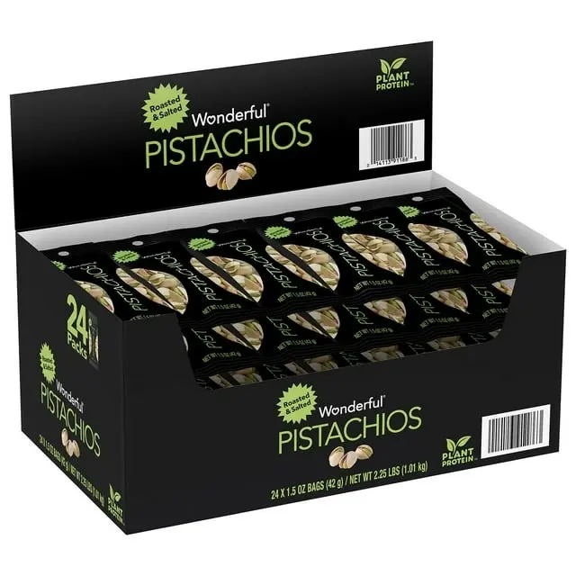 Wonderful Pistachios, Roasted and Salted 1.5 oz., 24 pk. Wonderful Pistachios, Roasted and Salted 1.5 oz., 24 pk.