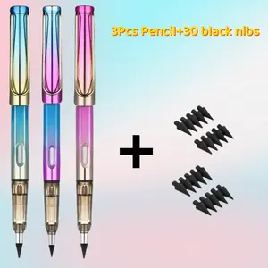 Everlasting Pencils, 3Pcs Infinity Pencil with 30 Replaceable Pencil Nibs, Reusable Never Sharpen Inkless Pencil with Eraser, Magic Pencil for Sketching, Writing, Drawing