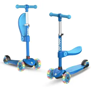 KS3 Kids Kick Scooter, LED Lighted Wheels, Adjustable Height Handlebars and Removable Seat, Lean-to-Steer & Widen Anti-Slip Deck, 3 Wheel Scooter for Kids Ages 2-8 and up to 110 Lbs