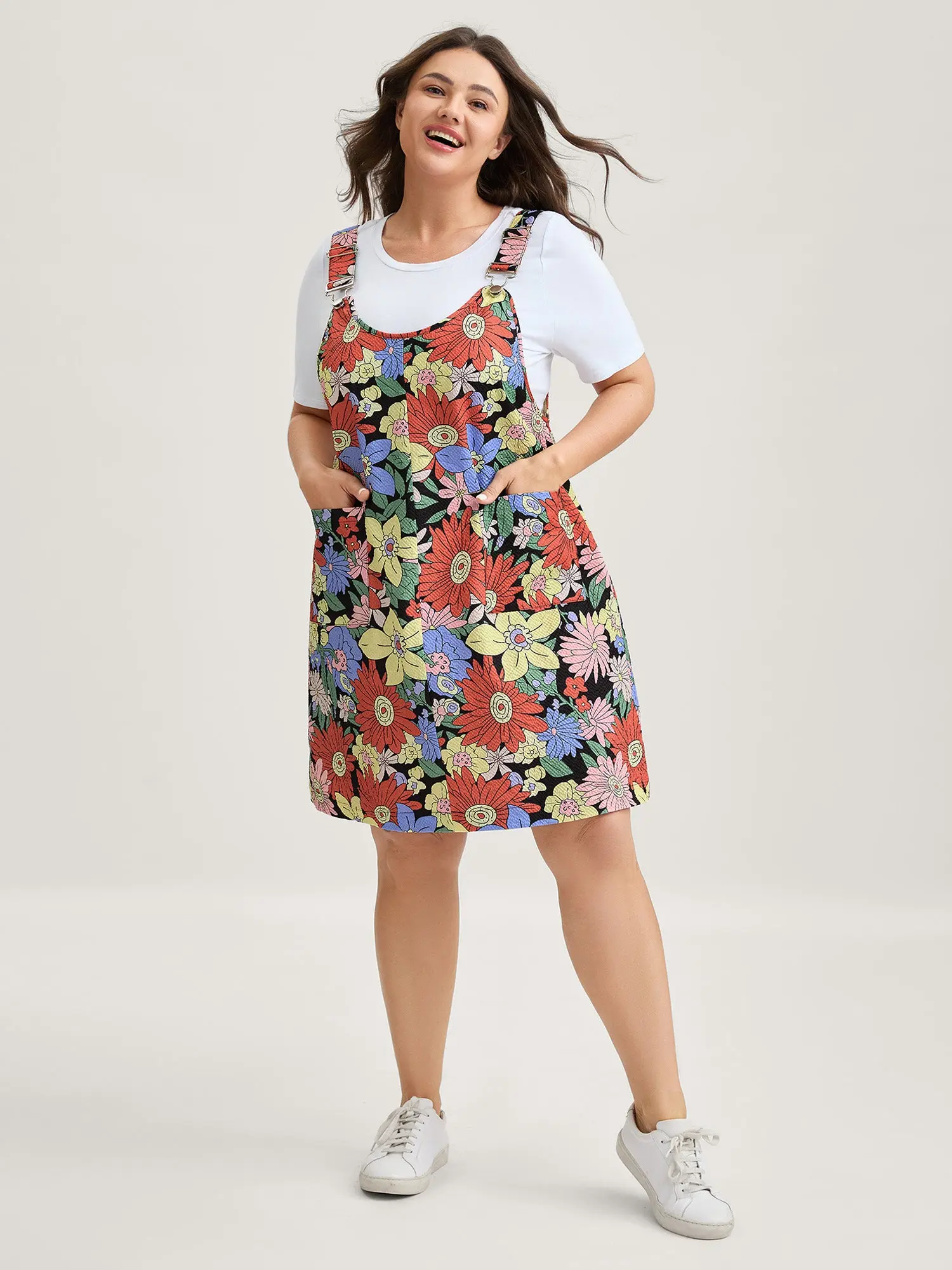 BLOOMCHIC Plus Size Women's Pinafore Mini Dress - Floral Print Sleeveless Overall Dress with Pocket, Relaxed Fit Casual Summer Dress for Everyday & Vacation Wear,Summerfinds