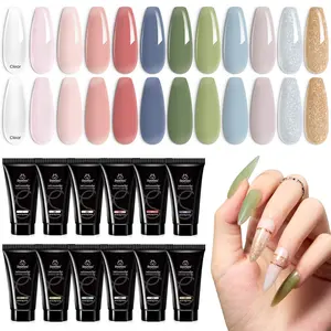 Beetles 12 Colors Poly Extension Gel Nail Set, Pink, Green, Glitter & Silver Extension Gel, Perfect for DIY Nail Art & Home Manicure, Gift for Nail Art Lovers and Women