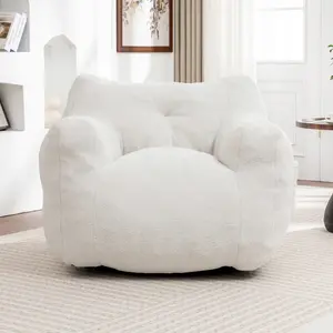 White 37x35x31.1 in Teddy Bean Bag Chair with Armrests, High-Density Memory Foam Pre-Filled Lazy Sofa, Non-Slip Removable Cover for Adults Living Room Office