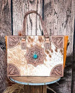 Desert Jewel Handtooled Hair-On Leather Concealed Carry Bag in Timber Brown by Myra Bag