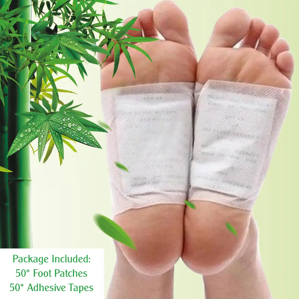 50 adhesive patches + 50 adhesive detox foot patches, bamboo vinegar essential oil formula, natural detox foot patches, promote blood circulation, relieve pain and swelling, clear internal dampness, Natural Herbal Blend