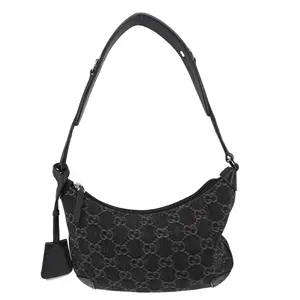 Pre-owned GUCCI Denim Shoulder Bags Horsebit Slim Small GG Monogram Hobo Shoulder Bag Black 774719