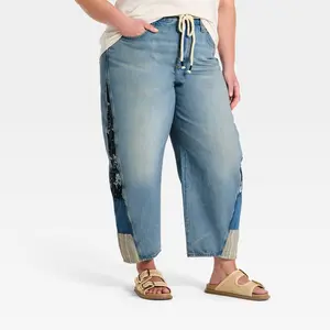 Women's High-Rise Easy Barrel Bandana Print Jeans - Universal Thread Medium Wash 30