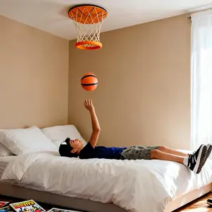 2026 Portable Ceiling Basketball Hoop for Kids Youth 34cm Backboard 22.3cm Hoop Easy Install No Tools Required Adjustable Height Ideal for Small Spaces Home Office Dorm Sports Ball Workout Equipment with Free Air Pump  Easter gift ideas for boys