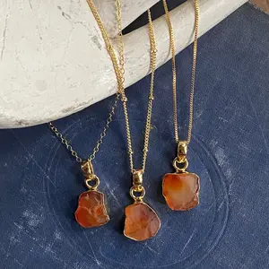 Carnelian Necklace, Carnelian Pendant Necklace,Carnelian Jewelry,Orange Crystal Necklace,Raw Carnelian Necklace,Real Gold Carnelian Necklace