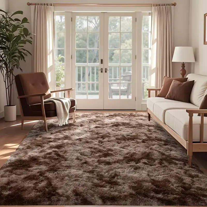 JAKOLIVE Non-Customised Polyester Fiber Traditional Crochet Tie-Dye Candy Brown Rectangle Indoor Area Rug - Extra Soft, Fluffy, Durable, Fade-Resistant for Living Room, Christmas Gift, Ideal Living Room Decorations for Indoor Use