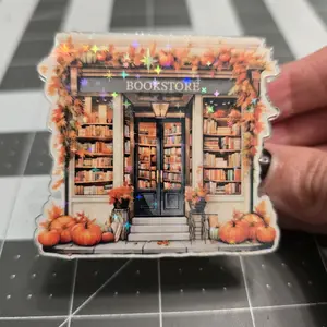 Appalachian Artisans Magnetic Collapsible Grip/Stand for Kindle, iPad, iPhone, Smartphones, Kindle Holder, Fall Bookshop / Autumn Bookstore Design