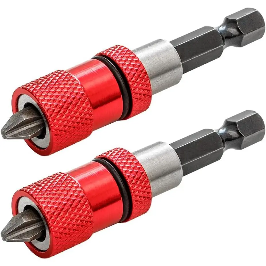 GJANSH 2Pcs Adjustable Depth Screw Holder Bit, 1/4" Hex Shank Drywall Bit with S2 Phillips 2 Screwdriver Bits, Steel Construction