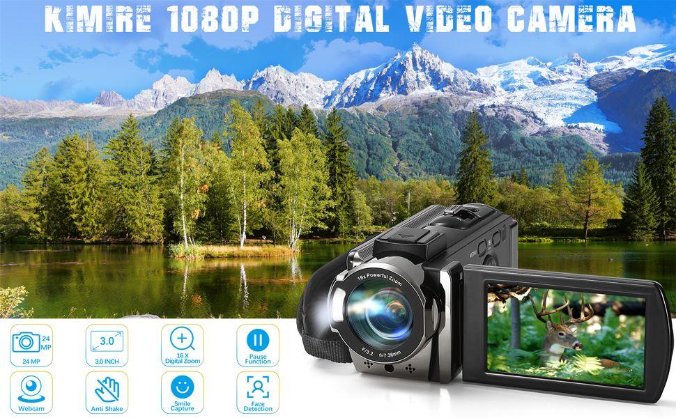 Video Camera Camcorder Digital Camera Recorder Full HD 1080P 15FPS 24MP 3.0 Inch 270 Degree Rotation LCD 16X Digital Zoom Camcorder Camera with 2 Batteries(Black)