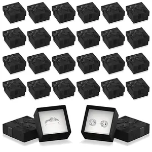 24 Pcs Ring Boxes Bulk – Black Cardboard Ring Box, 1.57 x 1.57 Inch – Durable, Elegant & Practical Boxes for Jewelry Organization, Gift Giving & Special Events | Perfect for Valentine’s Day Moments