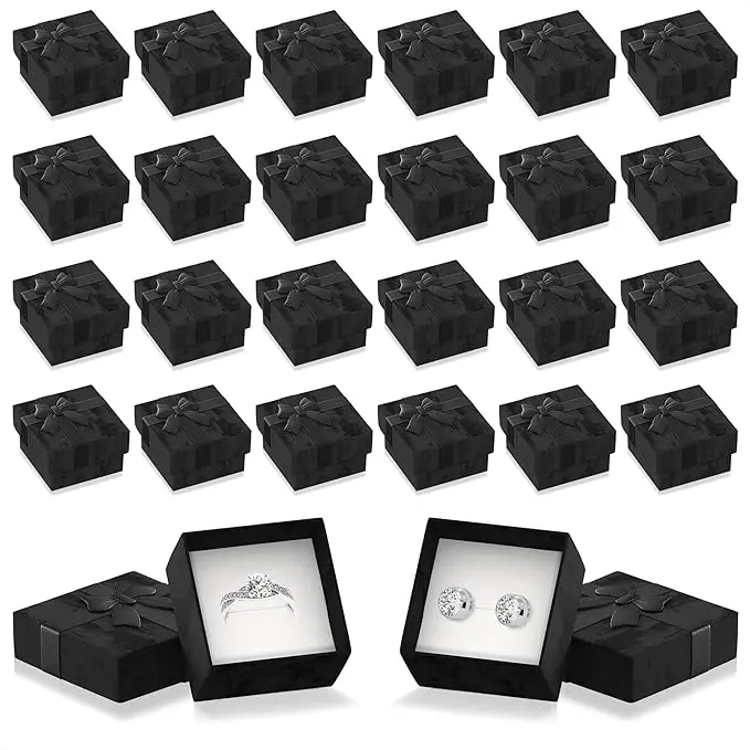 24 Pcs Ring Boxes Bulk – Black Cardboard Ring Box, 1.57 x 1.57 Inch – Durable, Elegant & Practical Boxes for Jewelry Organization, Gift Giving & Special Events | Perfect for Valentine’s Day Moments