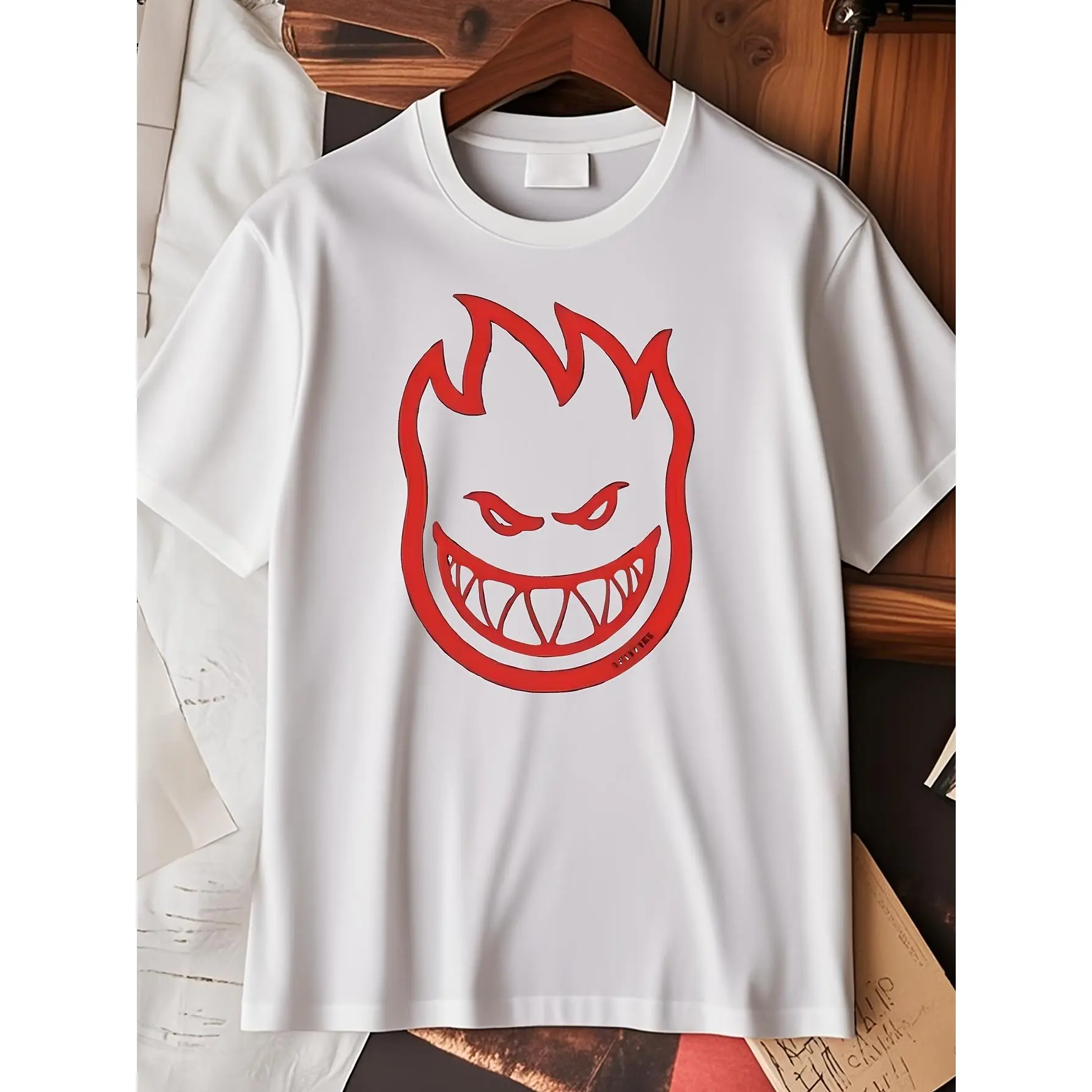 Men's Spitfire Bighead Streetwear Cotton Short-Sleeve T-Shirt, Large, Black-Red Top, Tshirt, Shortsleeve, Fabric