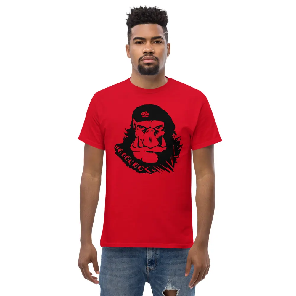 Men's Cotton Casual Crew Neck Short-Sleeve Streetwear Tee - Classic Dark Green Iron Fist Che Guevara Parody, Premium Yarn Fabric, Sturdy Hem, Tshirt, Shortsleeve, Round Neck, Tops, Classic Cut, Iron Fist Print, Structured Fit
