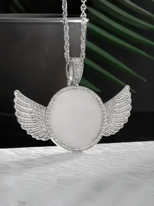 Elegant Diamond-Embellished Wings Photo Necklace, Exquisite Trendy Pendant, 60cm Titanium Steel Chain, Unique Gift for Friends & Partners, Trendy Design, Fashion Necklace