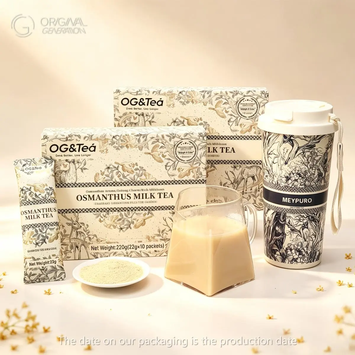 BOGO Osmanthus Milk Tea With Forest Cup  2 Cartons220g×2,(22g×10packs)×2, With Spring Osmanthus Milk Powder From New Zealand Green Tea Powder