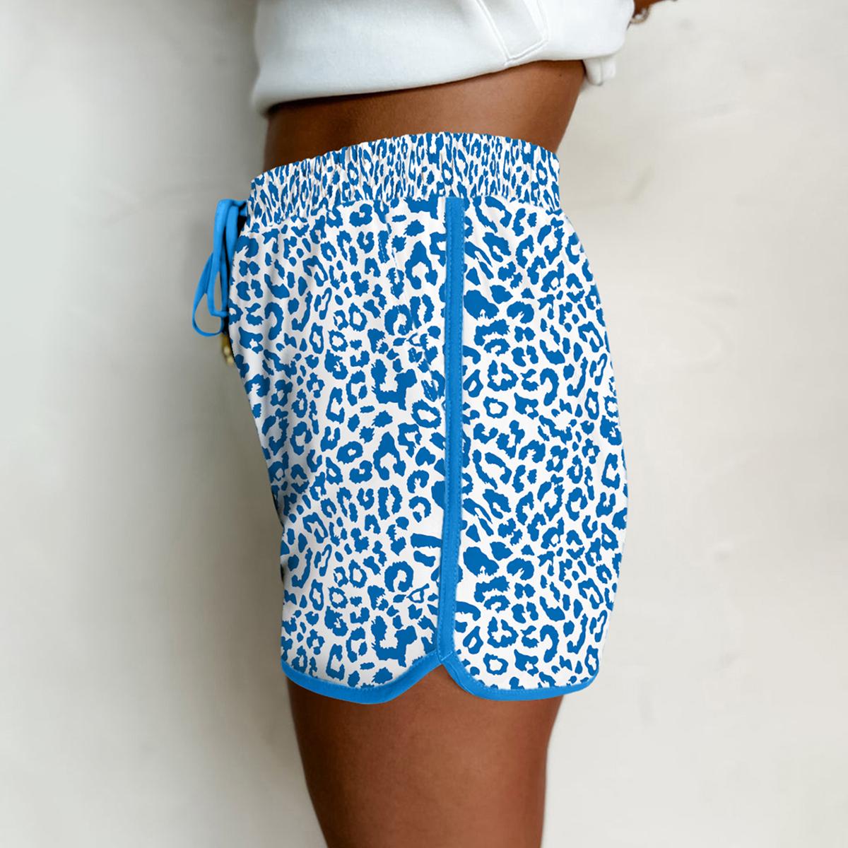 Leopard Elastic Waistband Chic Drawstring Elastic Waist Casual Shorts