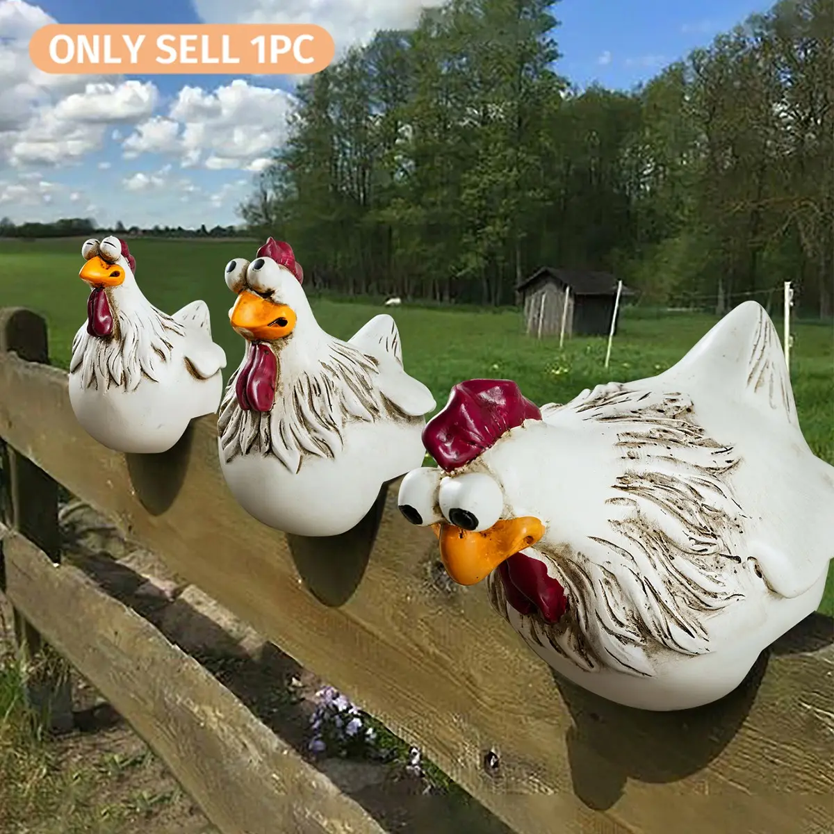 Chicken Fence Decoration, Waterproof Resin Outdoor Garden Ornament, Fun Expression Yard Decor, Perfect for Farm Gate & Garden