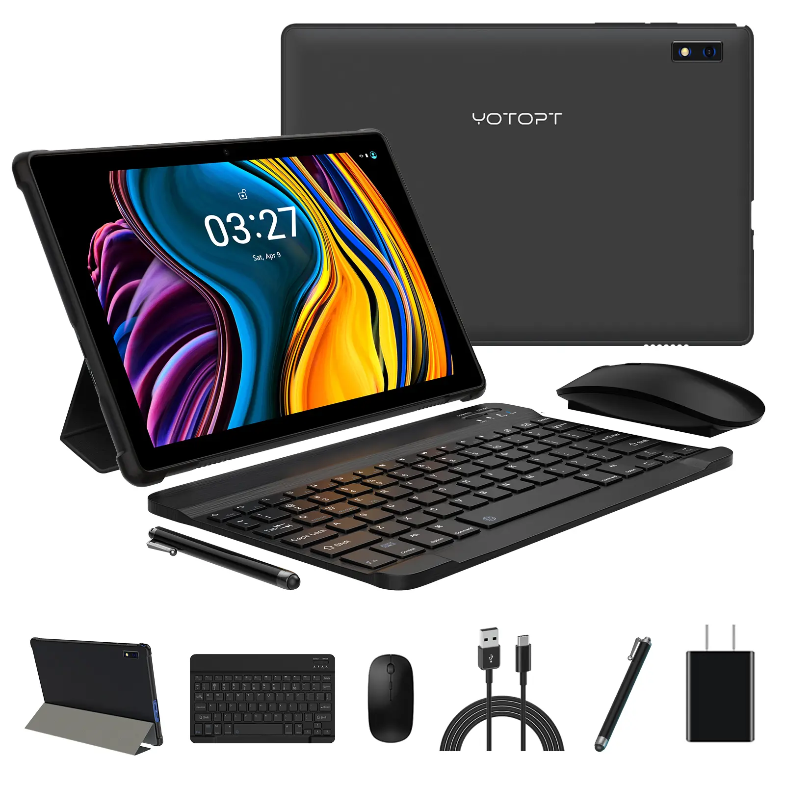 10.1-inch Android 14 Tablet Bundle, Mouse, Keyboard, Stylus, Case & Cable Included, 6GB Native RAM (Supporting 12GB Expand) + 128GB ROM, WiFi-Only Tablet, 8000mAh Battery, Dual Speakers, Ideal for Work, Study & Entertainment