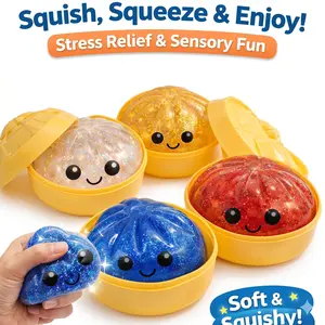 [Four colors, 10cm/3.94in] Giant Glitter Dumpling, Giant Dumpling Soft Toy, Super Rainbow Dumpling, Cute Stress-Relief Fidget Toy, with Steamer Box, Soft Squeezable Stress-Relief Dough for Adults