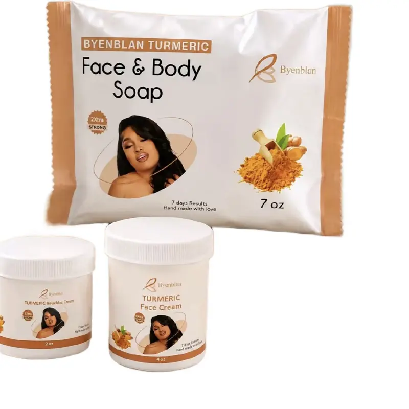 Byenblan Turmeric Cosmetic Repair Set - Includes 7 oz Face & Body Soap, 4oz cream , 2oz Face Cream for Skin Care  Daily use