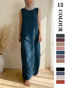 Muslim Sleepwear inner dress, Comfortable Nida Fabric Sleeveless Long Dress, Hijabi Cute Dresses, 12 Colors + 5 Sizes, Soft and Flowy, Perfect for Friday & Outdoors