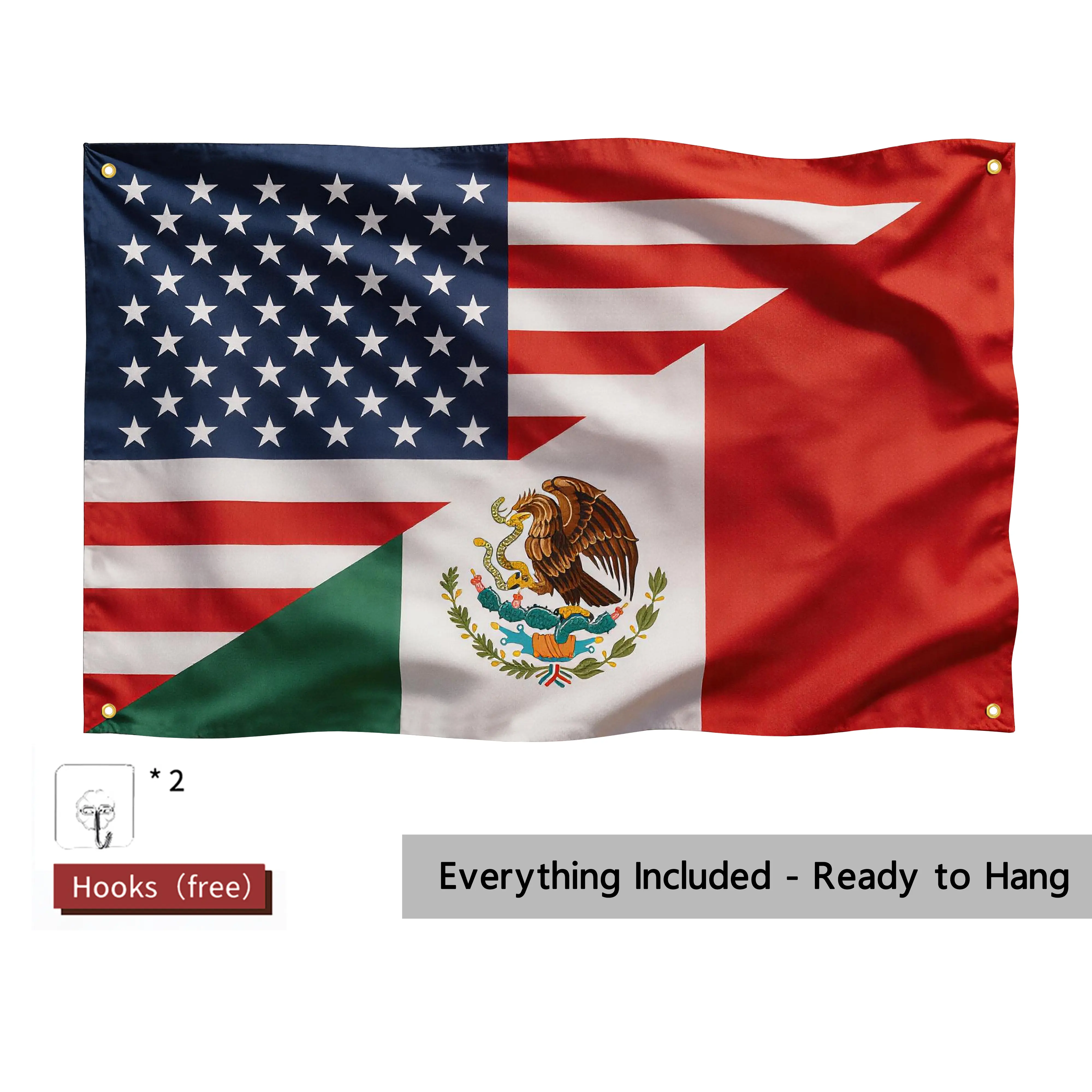 1pc 3x5 US-Mex Flag - 3x5 FT USA & Mexico Friendship Flag with Brass Grommets, Lightweight Wall Decor, Party Backdrop Decoration, Room Decor for Cinco de Mayo, Independence Day