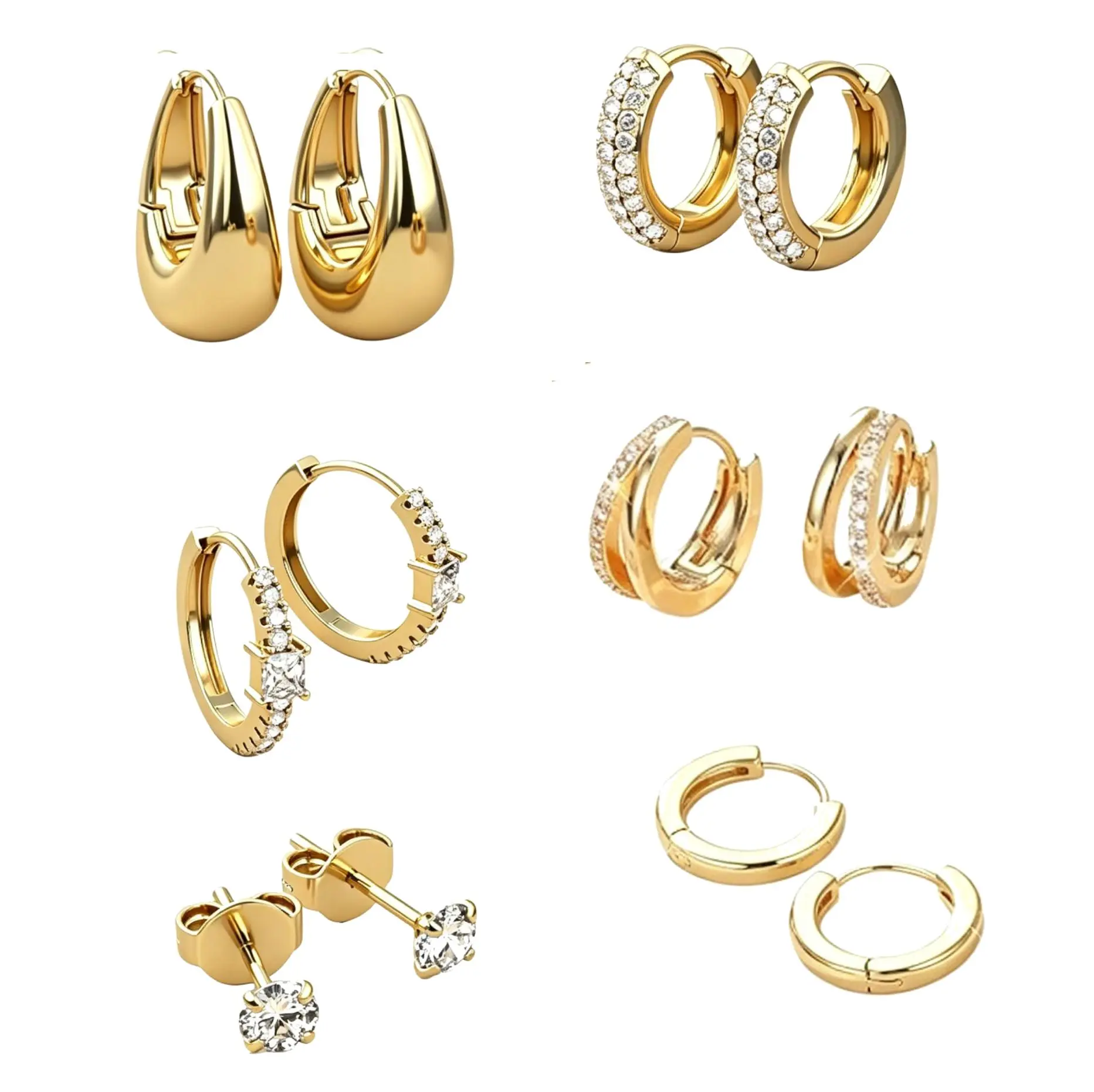 6 Pairs Small 14K Gold Hoop Earrings  – Trendy Hypoallergenic Silver Earring Stacks, Huggie Hoops Earring Sets for Multiple Piercing, Chunky Double Hoop Jewelry, Lightweight  – Perfect for Cartilage, Helix, Lobe, or Stacked Look – Great Gift for Women